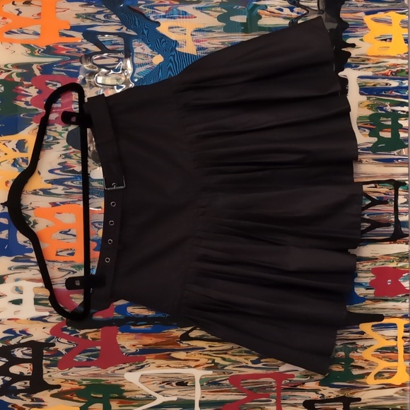 CHRISTIAN DIOR Black Flirty Drop Waist Cotton Mini Skirt w/ Pleats&belt Size 6 - Picture 6 of 14